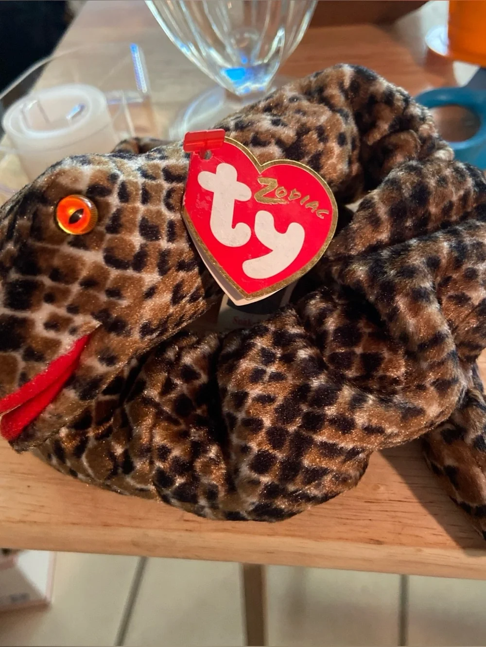 Ty Leopard Print Snake Plush - Brown, Black, Red Accent